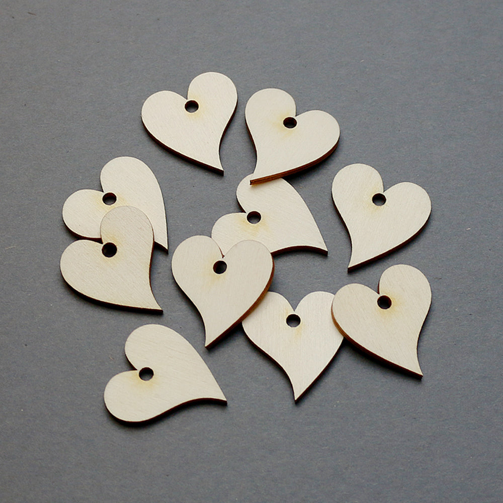 10 x Streuteile Dekoteile Pappelholz Herz geschwungen 35 x 30 mm