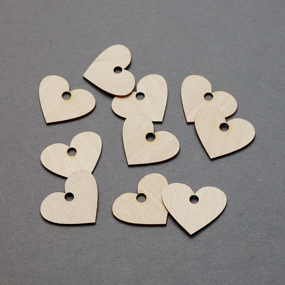 10 x Streuteile Dekoteile Herz Birkenholz 22 x 30 mm