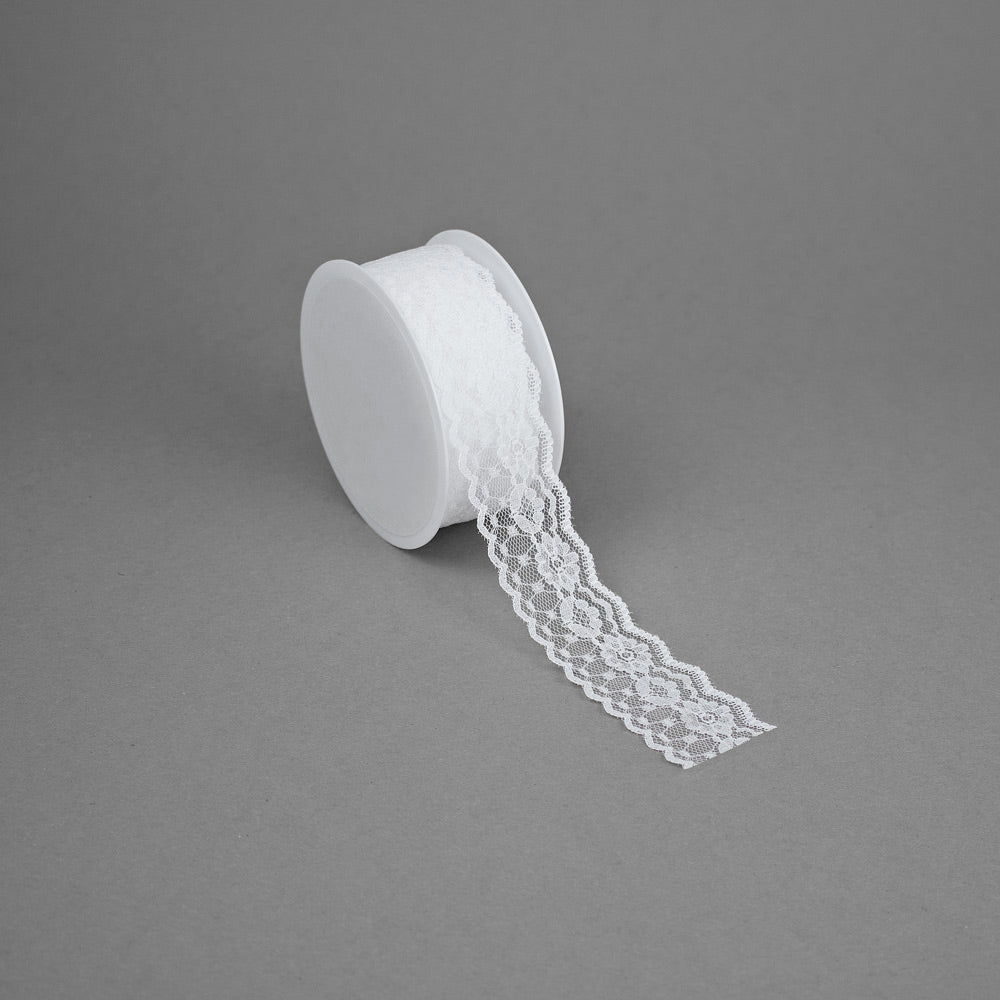 Spitzenband 35 mm weiß mit Blumen und Muster