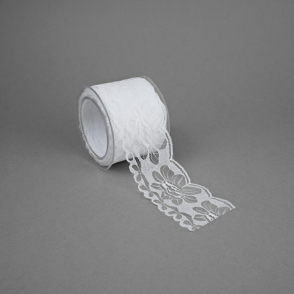 Spitzenband  70 mm hochweiß mit großen Blumen